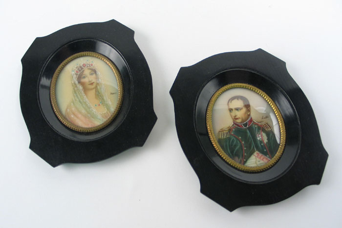 Appraisal: PAIR FRENCH MINIATURE OILS portraits of Napoleon and Josephine in