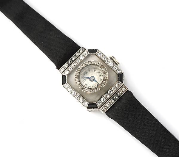 Appraisal: An Art Dec diamond and platinum wristwatch octagonal case with