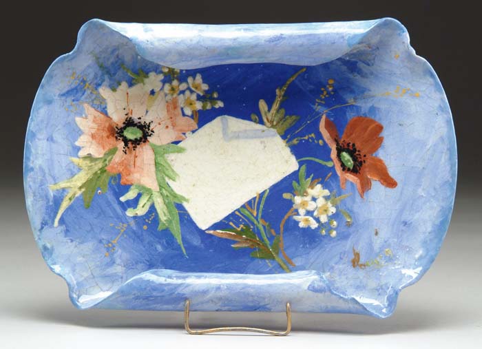 Appraisal: POTTERY CARD TRAY ATTRIBUTED TO GALLE Having a rolled rim