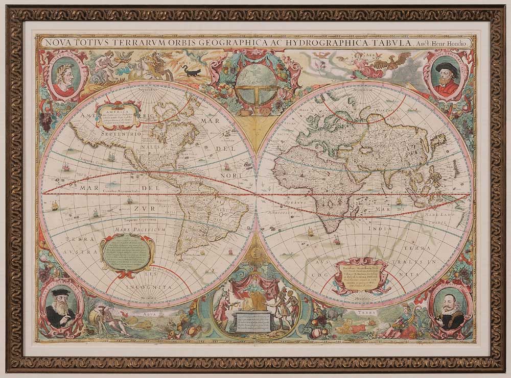 Appraisal: th Century Hondius World Map Nova Totius Terrarum Orbis Geographica