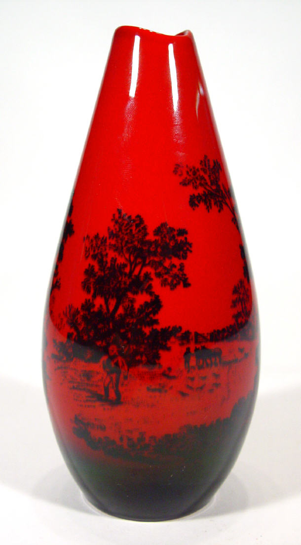 Appraisal: Royal Doulton flambe glazed vase transfer printed with woodcut pattern