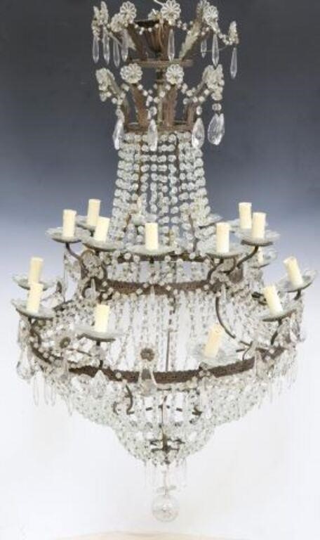 Appraisal: Empire style eighteen-light Sac-A-Pearl chandelier th c having two foliate