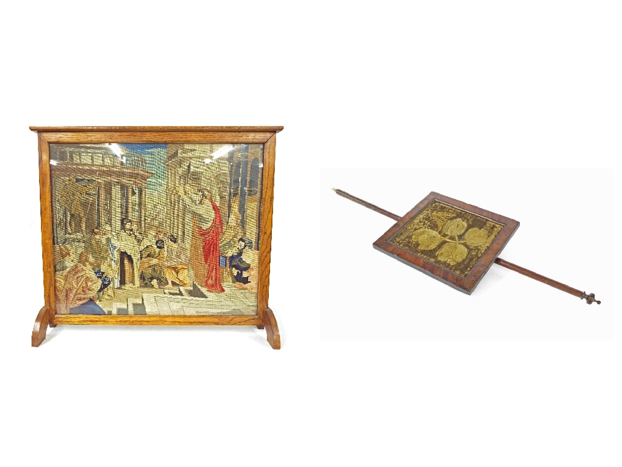 Appraisal: Oak framed woolwork panel depicting a biblical scene high x