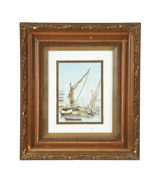 Appraisal: HARBOR SCENE BY CLEMENT PALMER - Oil on porcelain signed