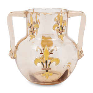 Appraisal: A Gall Enameled Glass Vase Circa decorated with fleurs-de-lis to