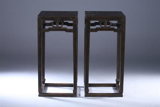 Appraisal: PAIR CHINESE BLACK LACQUER STANDS th century The square top