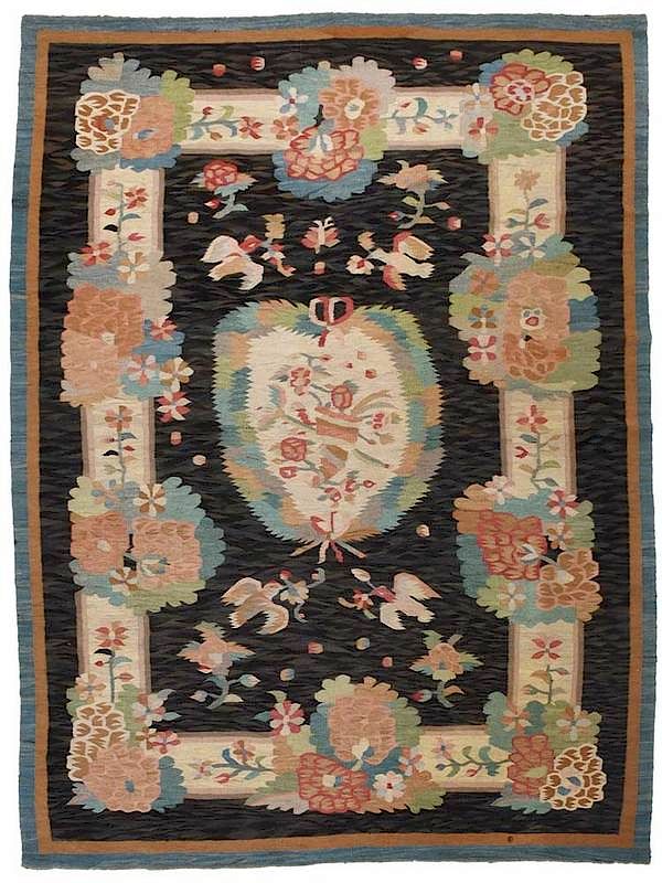 Appraisal: Tapestry Style Flat Woven Rug th century floral and bird