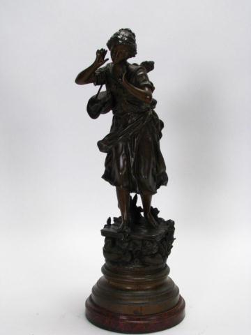 Appraisal: Victorian bronzed cast metal figure of young woman with flower