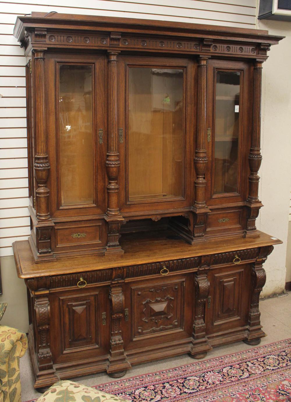 Appraisal: LARGE RENAISSANCE STYLE OAK SIDEBOARD IN TWO SECTIONS English c