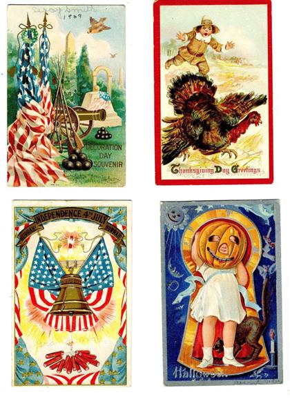 Appraisal: Lot Post Cards - Greeting Cards Birthday Thanksgiving American Patriotic