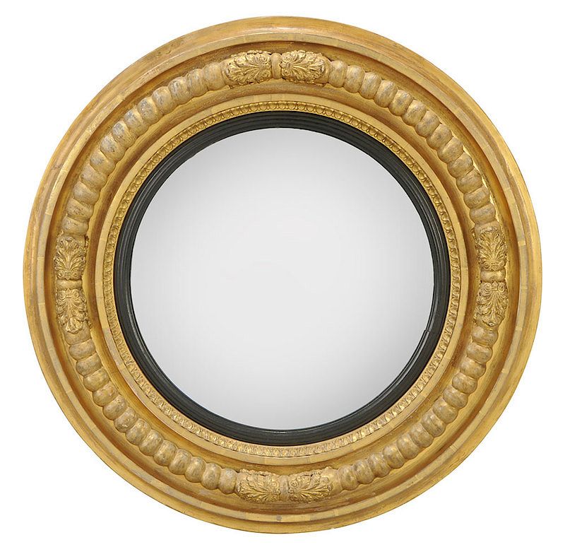 Appraisal: Irish Regency Gilt and Ebonized Convex Mirror th century frame