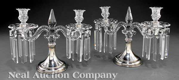 Appraisal: A Pair of American Sterling Silver and Cut Glass Two-Light