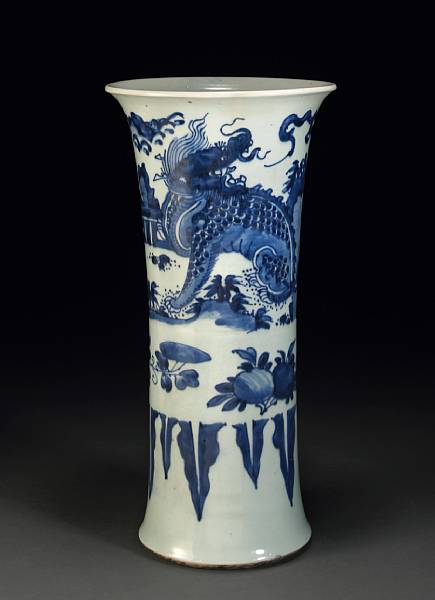 Appraisal: A blue and white porcelain beaker vase Transitional Of elongated