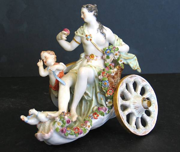 Appraisal: A Meissen porcelain chariot group of Venus and Cupid late