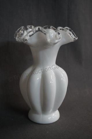 Appraisal: Fenton Glass Silver Crest Melon Flower Vase Produced by Fenton