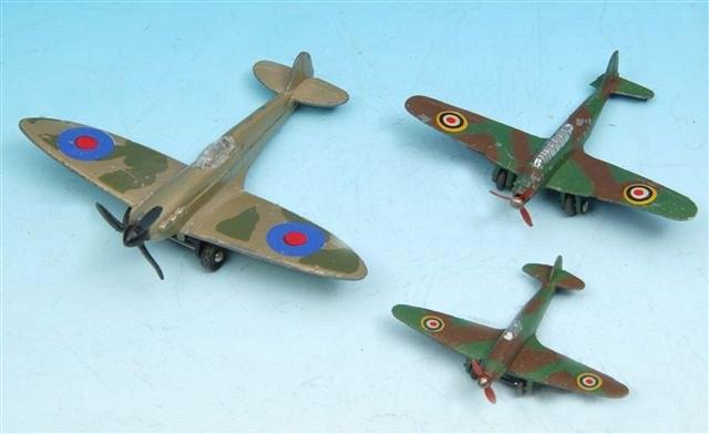 Appraisal: WWII - TWO RARE DINKY TOY AEROPLANES Hawker Hurricane and