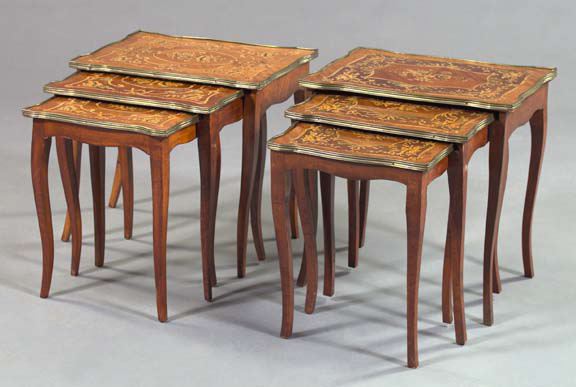 Appraisal: Trio of Louis XV-Style Mahogany Inlaid Nesting Tables each with