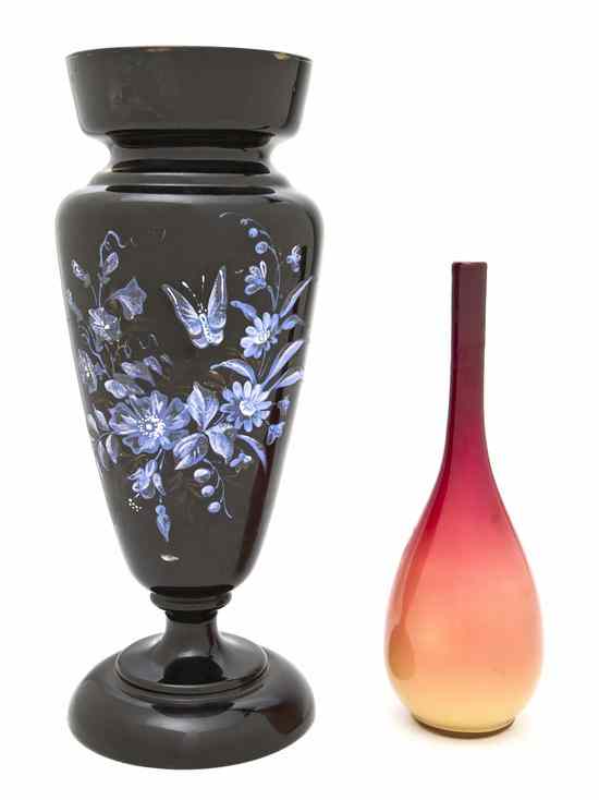 Appraisal: A Continental Enameled Black Amethyst Glass Vase of baluster form