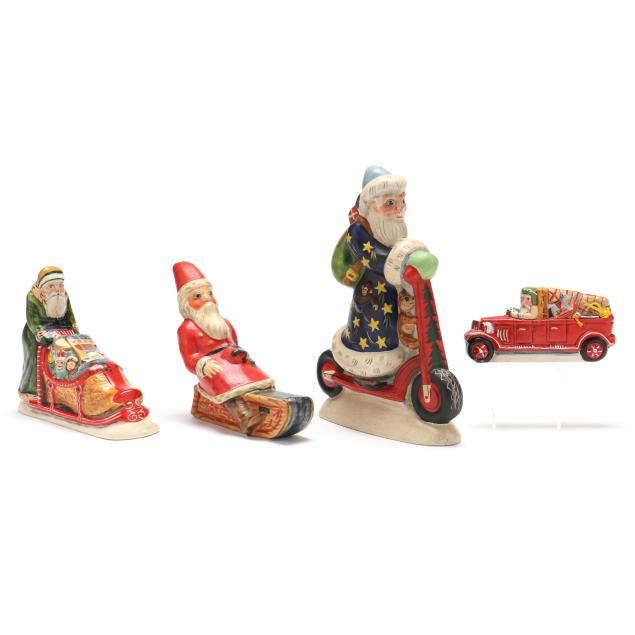 Appraisal: FOUR VAILLANCOURT SANTA FIGURES RIDING VEHICLES scooter in limited edition