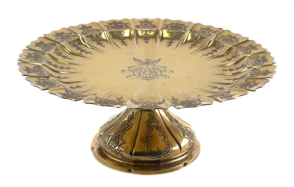 Appraisal: Antique English sterling silver and gold wash waiter or compote