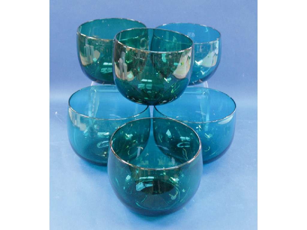 Appraisal: SIX GREEN GLASS FINGER BOWLS wide