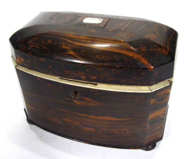 Appraisal: th Century mother of pearl inlaid bow fronted tea caddy