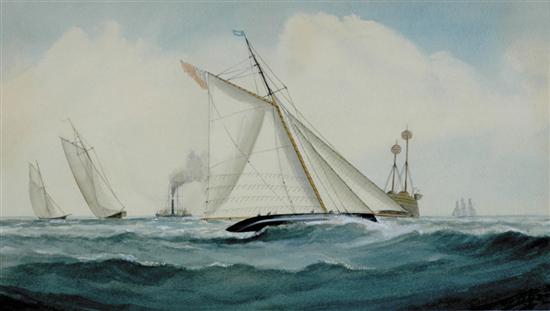 Appraisal: British school th century RACING SAILING YACHTSwatercolor framed initialed lower