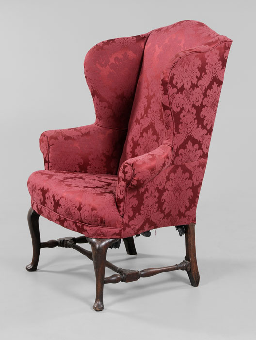 Appraisal: Queen Anne Upholstered Wing Chair British th century mahogany and