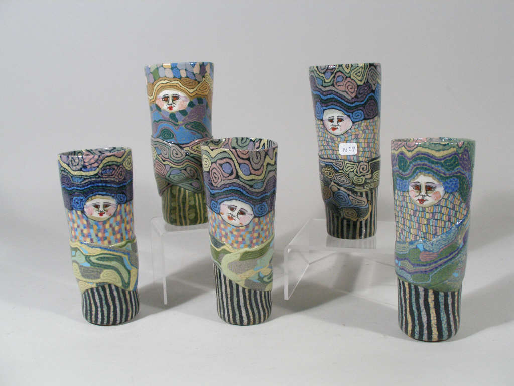 Appraisal: Contemporary NC Pottery Tumblers Jane Peiser five tumblers by Jane