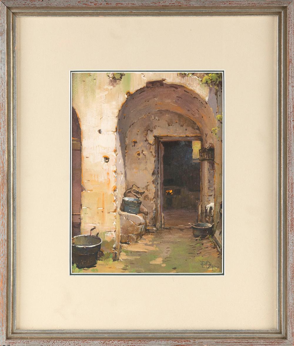 Appraisal: HEZEKIAH ANTHONY DYER RHODE ISLAND EUROPE - A DOORWAY WATERCOLOR