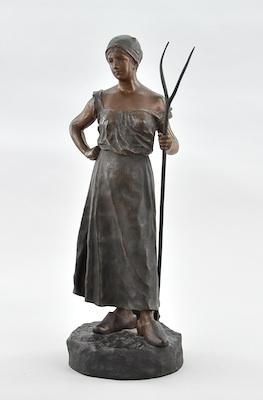 Appraisal: Jean Garnier French - Maiden holding a pitchfork Bronze with