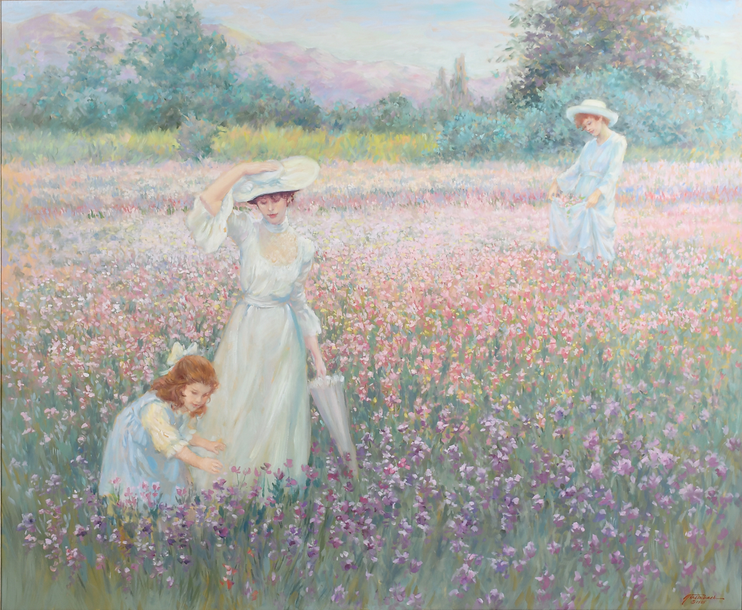 Appraisal: GERTENBACH Lynn American Peruvian b Picking Wildflowers in the Fields