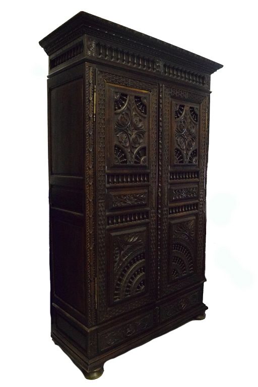 Appraisal: th Century French Carved Armoire Brittany region chestnut armoire th