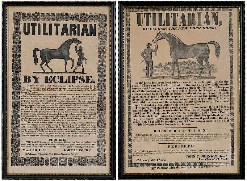 Appraisal: Two Bremo Plantation Horse Broadsides Fluvanna County Virginia dated and