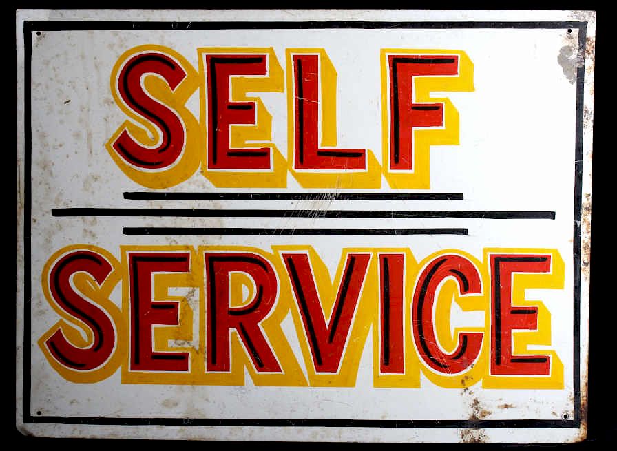 Appraisal: Hand Painted Metal Self Service Gasoline Sign Offered in this