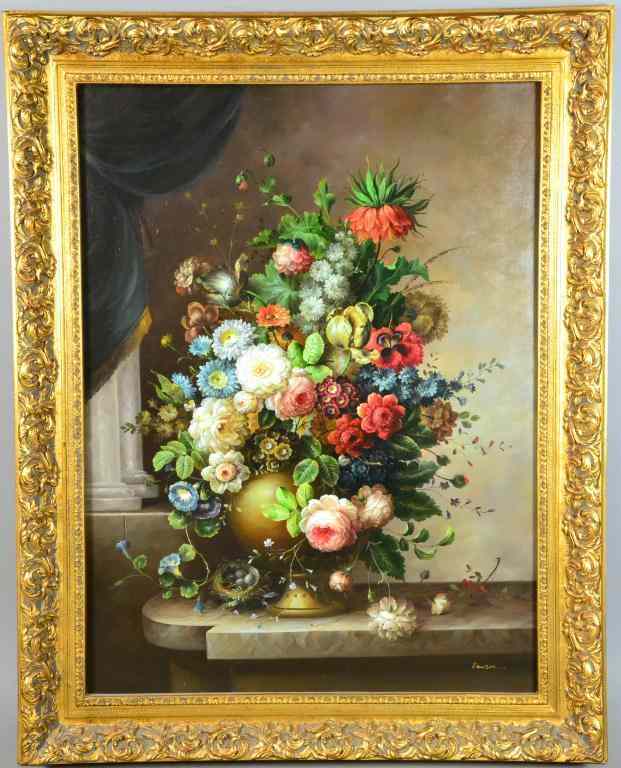 Appraisal: Old Masters Style Oil Painting on CanvasDepicting flowers in vase