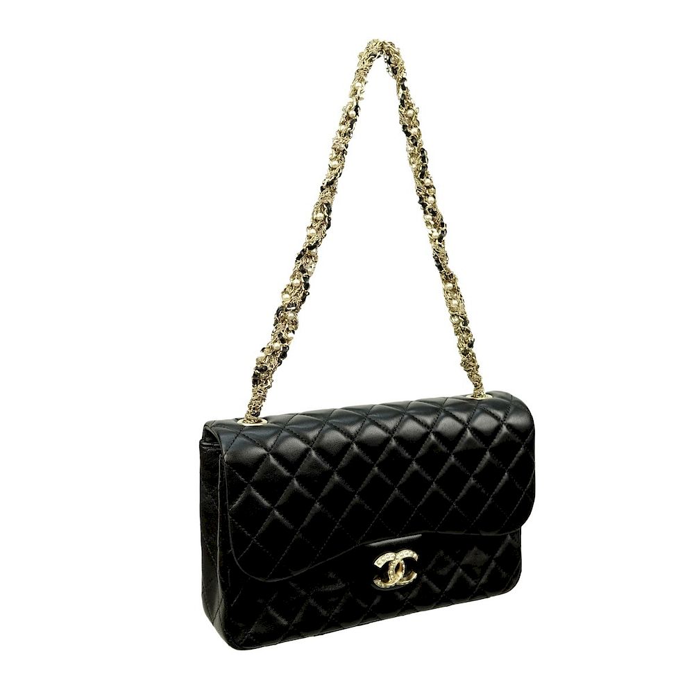 Appraisal: Chanel Bag Chanel Black Quilted Leather Pearl Single Flap Bag