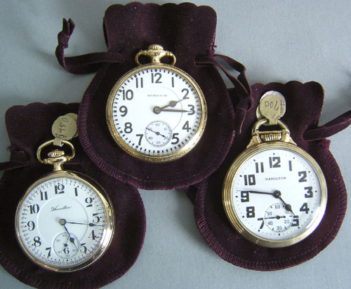 Appraisal: Three Hamilton open face -jewel gold filled pocket watches