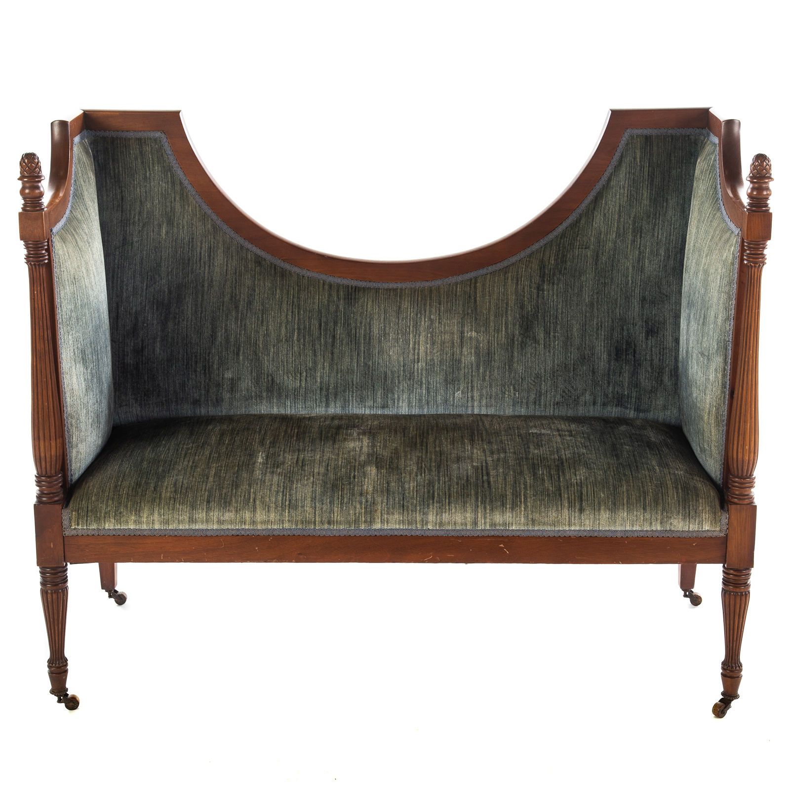 Appraisal: MAHOGANY SHERATON STYLE UPHOLSTERED SETTEE in H in W in