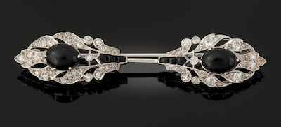 Appraisal: An Art Deco Platinum Diamond and Onyx Converted Jabot Pin