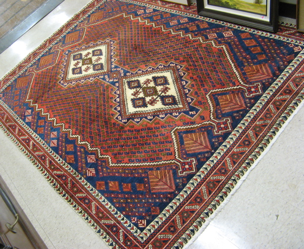 Appraisal: PERSIAN SHAHR BABAK AREA RUG double diamond-shaped medallion and repeating