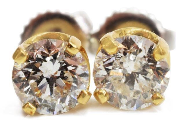 Appraisal: pair Estate kt yellow gold earrings two brilliant cut diamonds