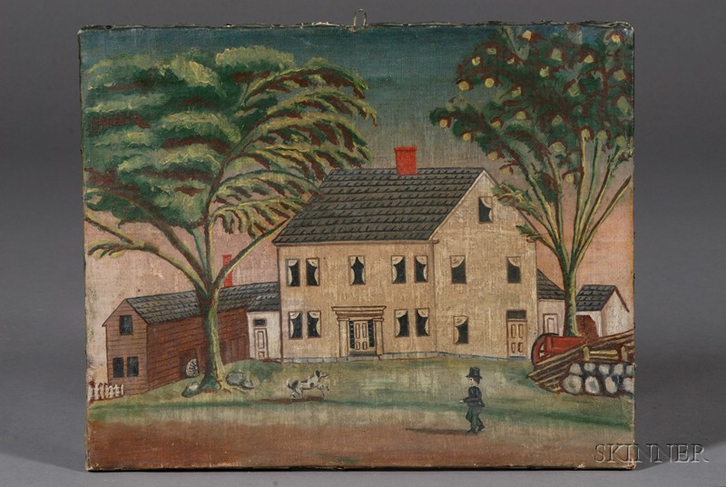 Appraisal: American School th Century Primitive House Portrait with Gentleman in