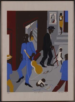 Appraisal: JACOB LAWRENCE - HARLEM STREET SCENE Lithograph in colors x