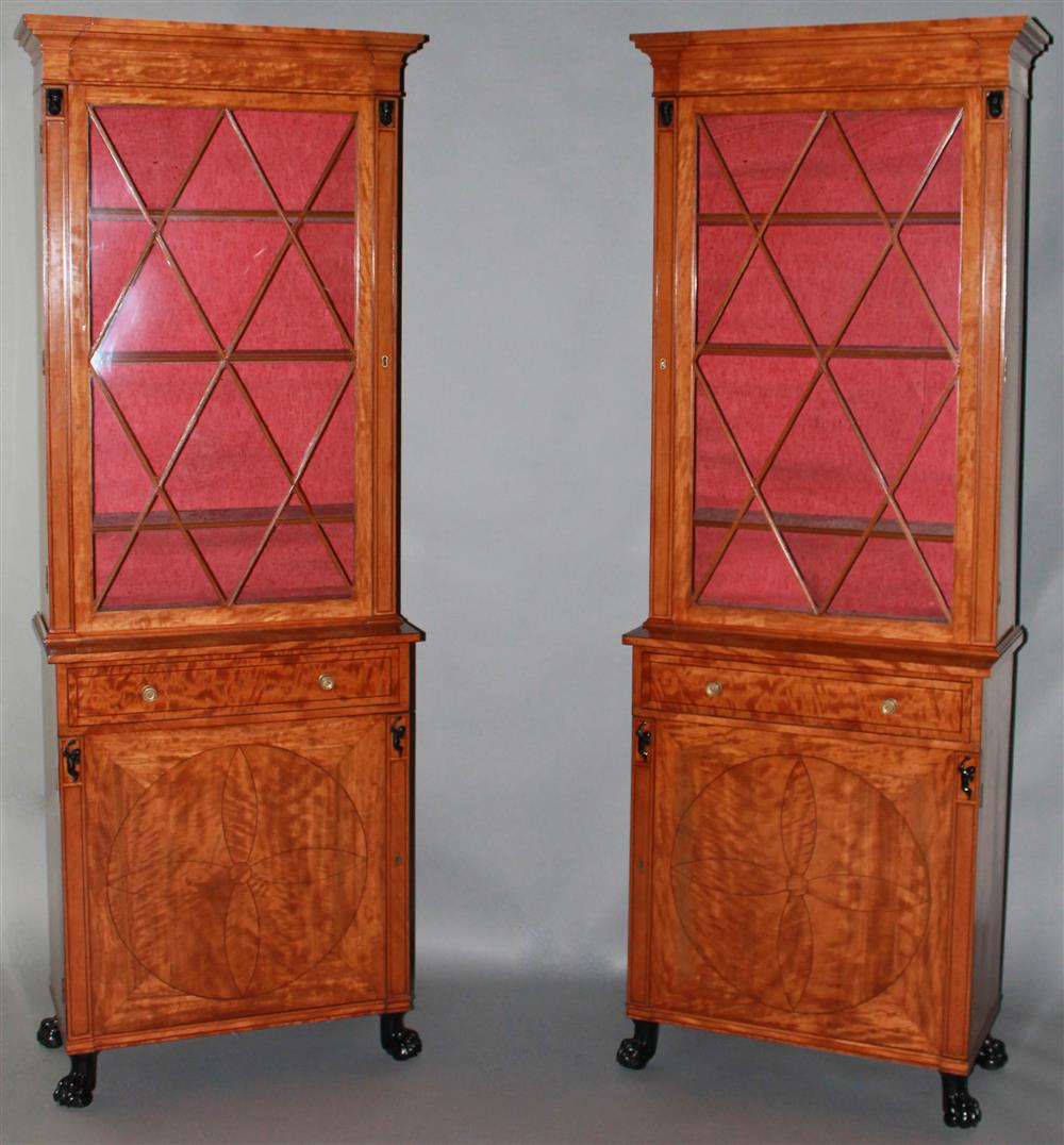 Appraisal: PAIR OF REGENCY STYLE INLAID SATINWOOD SMALL BOOKCASE CABINETS each