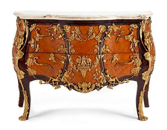 Appraisal: A Louis XV Style Gilt Bronze Mounted Parquetry Commode Height