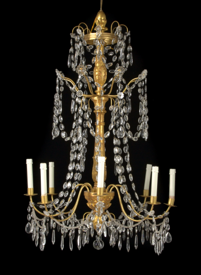 Appraisal: Northern Italian Carved Giltwood Gilded Wrought-Iron and Cut Glass Eight-Light