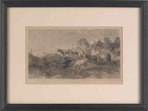 Appraisal: Etching by P Moran titled The Homeward Herd x together