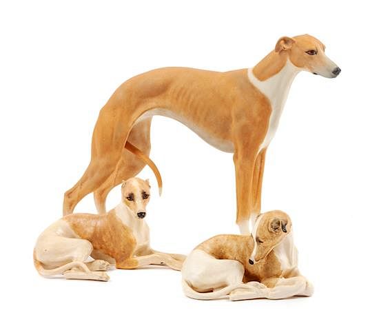 Appraisal: A Group of Three Ceramic Greyhounds Width of widest inches