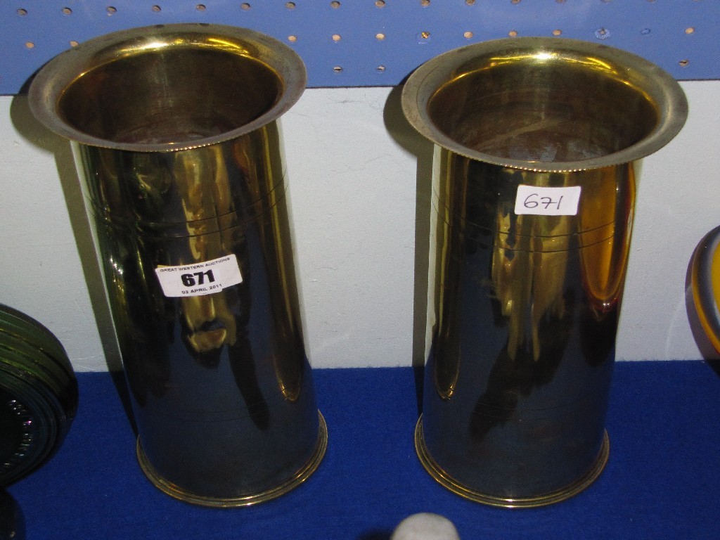 Appraisal: Pair of shell casing vases